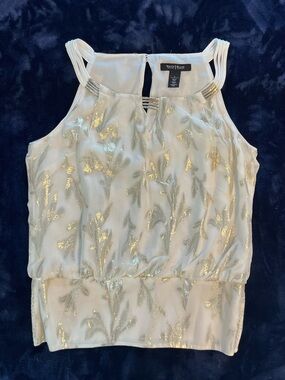 WHBM Ivory Halter Tank with Gold Metallic Leaf